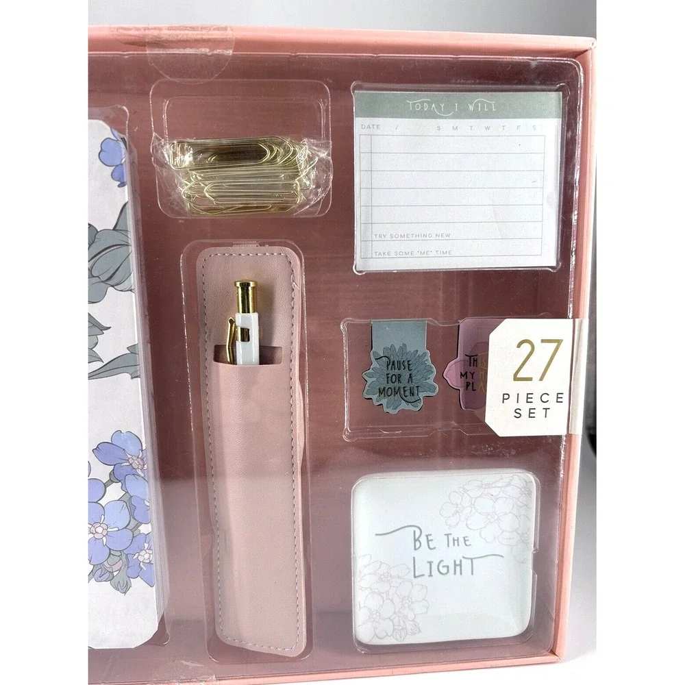 USTYLE 27 Piece Journal Gift Set Flower Design Journal/Paper Clips/Pen/Notepad